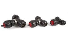Three Red and Black Philmac Fittings